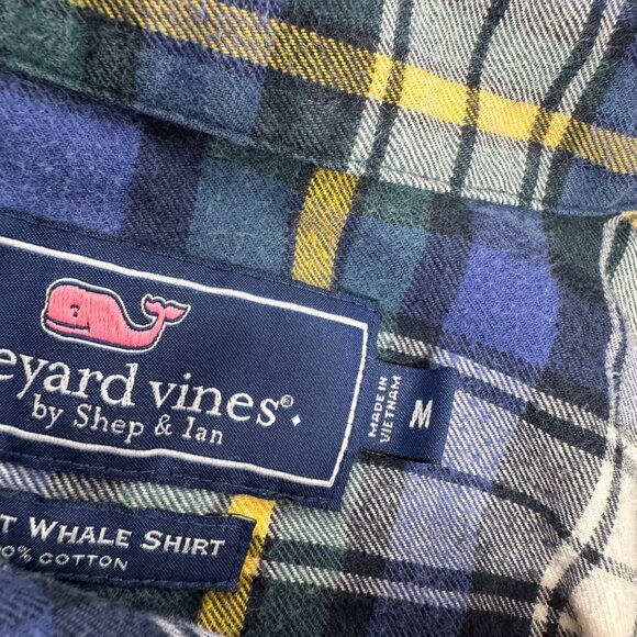 Vineyard Vines‎ Slim Fit Whale Shirt Flannel Size Medium Blue Plaid Long Sleeve - Picture 3 of 6
